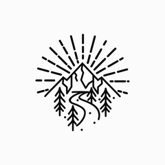 Vintage Mountain Drawing for hipster travel adventure outdoor retro logo design