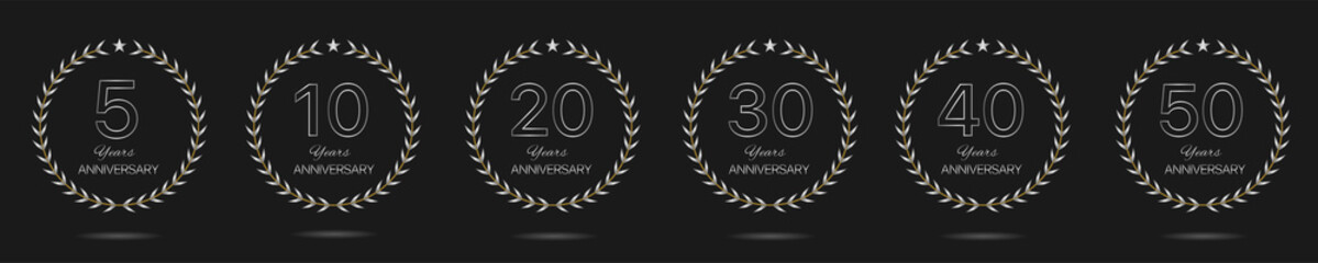 Obraz premium Anniversary Silver laurel wreath label set Vector