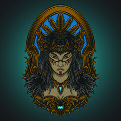 artwork illustration and t shirt indian women engraving ornament