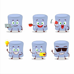 Blueberry marshmallow cartoon character with various types of business emoticons