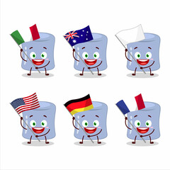 Blueberry marshmallow cartoon character bring the flags of various countries