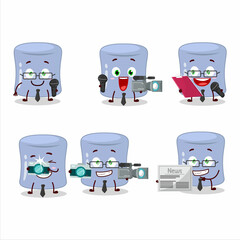 Character reporter blueberry marshmallow cute mascot with microphone