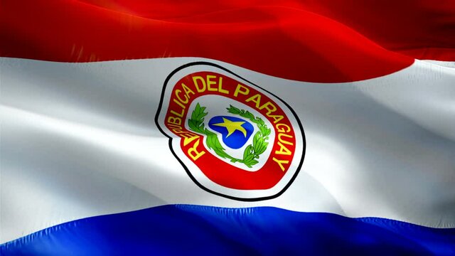 Paraguay flag video. National 3d Paraguayan Flag Slow Motion video. Paraguay Flag Blowing Close Up. Paraguayan Flags Motion Loop HD resolution Background Closeup 1080p Full HD video flags waving in wi