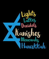 Lights Dreidels Latkes Hanukkah T-Shirt Design