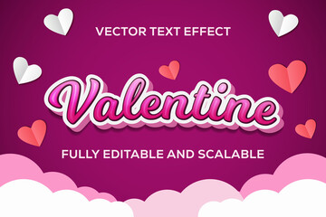 valentine vector text effect fully editable and scalable. lettering effect. pink text effect. with background clouds and love shaped. vector design.14 february