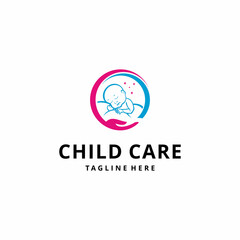 Child Care, Child Logo with Hand Symbol illustration