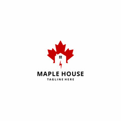 maple leaf illustration with electric house logo design vector