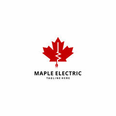 Obraz premium maple leaf illustration with electric house logo design vector