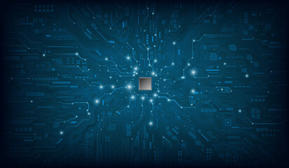 CPU Chip on Motherboard. Central Computer Processors CPU concept. Quantum computer, large data processing, database concept. Futuristic microchip processor. Digital chip.