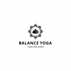 Silhouette illustration of a person meditating in a geometric circular ornament frame