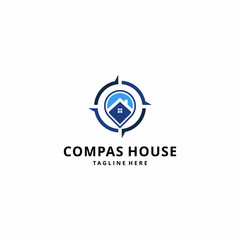 Compass and house shape modern and simple logo design illustration