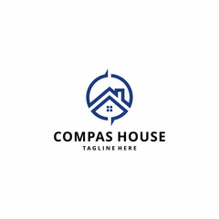 Compass and house shape modern and simple logo design illustration