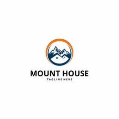 Mountain real estate illustration with house shape logo design vector