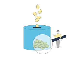 貯金箱と財産を増やす男性