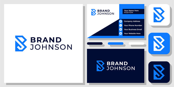 Initials Letters BJ JB Monogram Geometric Simple Modern Icon Logo Design with Business Card Template
