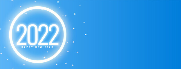 glowing 2022 new year banner on blue background