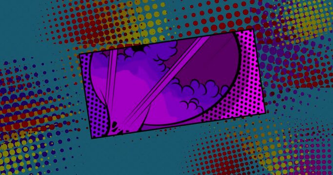 Abstract Comic Book Page Background. Motion poster with speech bubble. 4k animated Cartoon fast motion clouds, elements stock video. Comics backdrop. Retro pop art style.