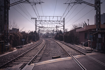 Plakat railroad tracks in the morning