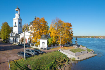 Church of Alexander Nevsky in the autumn landscape on a sunny day. Ust-Izhora