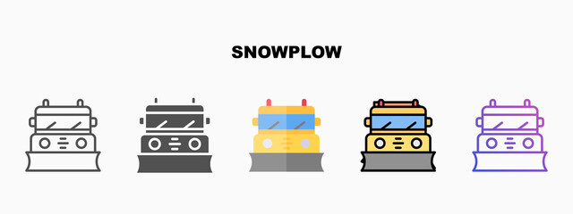 Snowplow icon set with different styles. Icons designed in outline, flat, glyph, line colored and gradient. Can be used for web, mobile, ui and more. Enjoy this icon for your project.