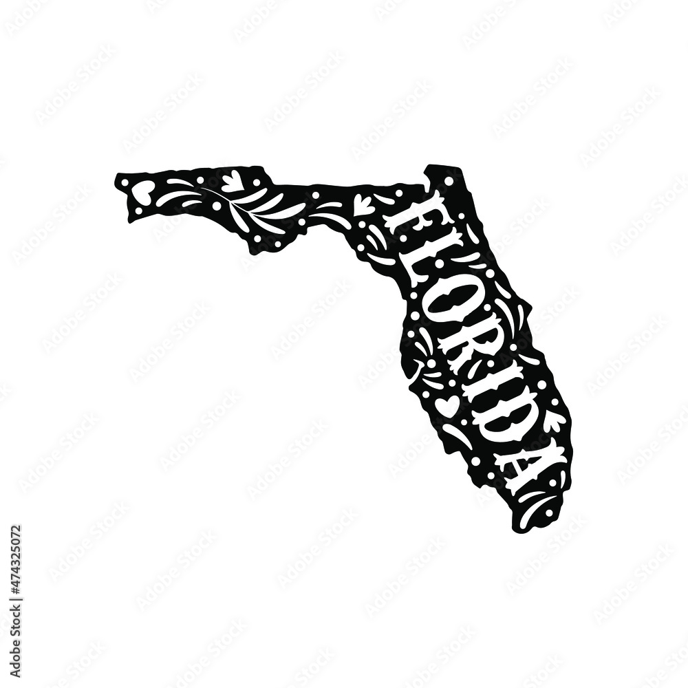 Wall mural florida state map with doodle decorative ornaments. for printing on souvenirs and t-shirts