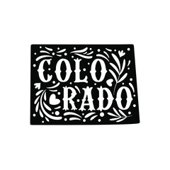 Colorado state map with doodle decorative ornaments. For printing on souvenirs and T-shirts