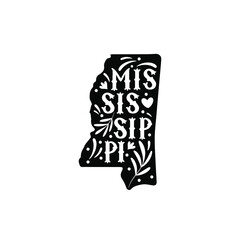Mississippi state map with doodle decorative ornaments. For printing on souvenirs and T-shirts