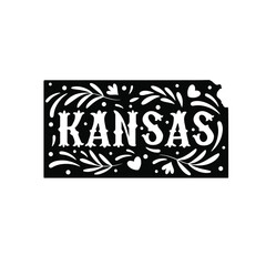 Kansas state map with doodle decorative ornaments. For printing on souvenirs and T-shirts