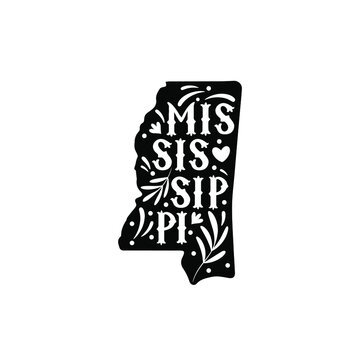 recommend clip art: Mississippi state map with doodle decorative ornaments. For printing on souvenirs and T-shirts