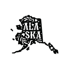 Alaska state map with doodle decorative ornaments. For printing on souvenirs and T-shirts
