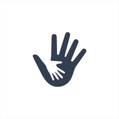 Fototapeta na wymiar father and son hand together, parenthood hope to son pictogram logo flat style graphic design vector