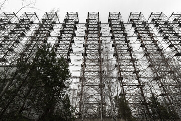 An antenna of an old Soviet over-the-horizon radar station called "Duga". Chernobyl, Ukraine.