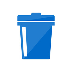 Blue trash can icon with a sense of gloss. Flat design vector.