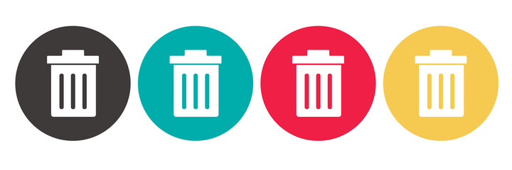 Colorful trash can icon set. Flat design vector icon.