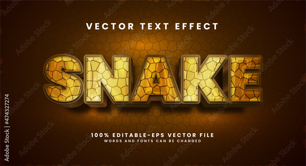 Aufkleber snake 3d text effect. editable text style effect with wild animals theme.