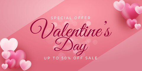 Fototapeta na wymiar Realistic 3d love happy valentines day special offer design Vector banner