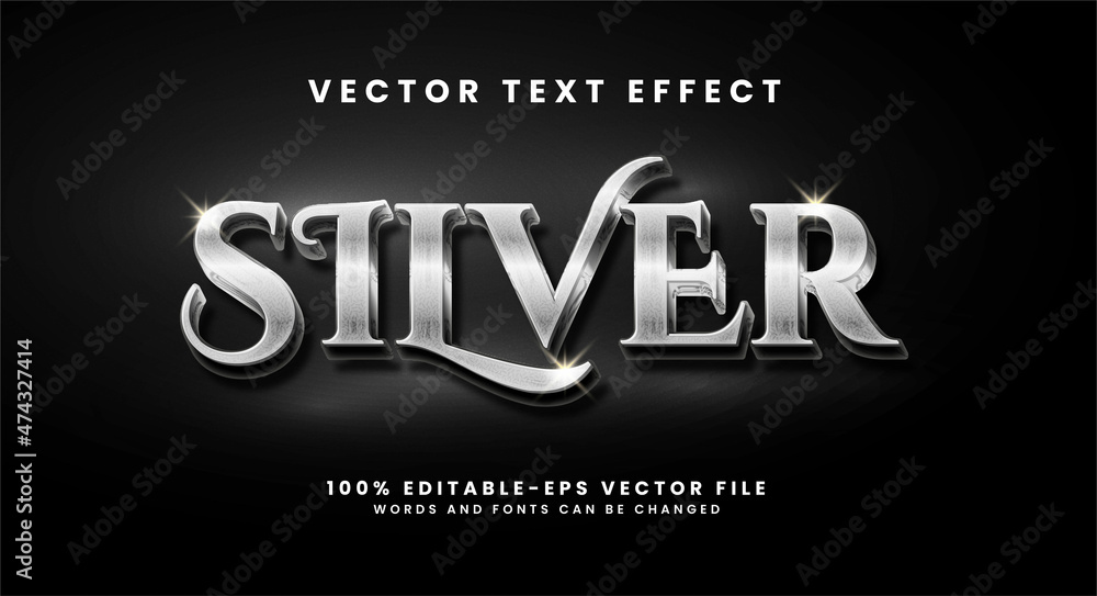 Poster silver 3d text effect. editable text style effect with minimalist concept.