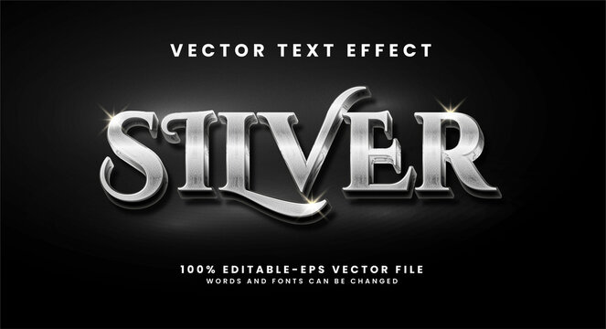 Silver 3d text effect. Editable text style effect with minimalist concept.