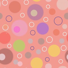 Pink abstract background from circles of different sizes of the texture. Seamless pattern of geometric shapes in pink, green, yellow shades with texture and without fill for textiles, wallpapers.
