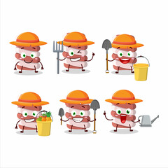 Farmer red marshmallow twist cute mascot character with fork
