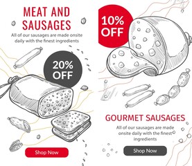 Meat and sausages, beef and ham sale for clients