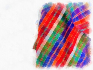 Plaid cloth or loincloth in Thailand, white, blue, red on a white background. watercolor style illustration impressionist painting.