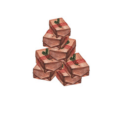 A bunch of gift boxes, craft paper. Open the gift box. New Year and Christmas design. Festive banner, poster, flyer, stylish brochure,