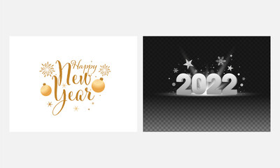 2022 Happy New Year Social Media Post Or Template Set In White And Black Png Background.