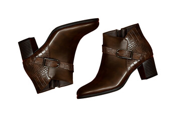 stylish leather pair ankle  boot isolated on white background