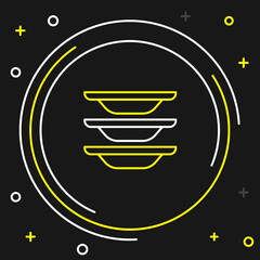 Line Washing dishes icon isolated on black background. Cleaning dishes icon. Dishwasher sign. Clean tableware sign. Colorful outline concept. Vector