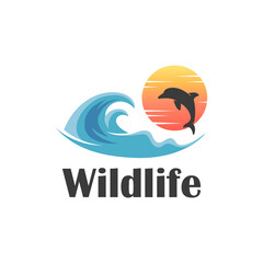 Dolphin and Ocean Wave Illustration Logo