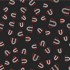 Line Sport bag icon isolated seamless pattern on black background. Vector