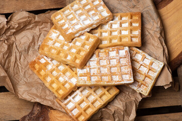 A bunch of Belgian waffles