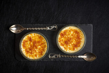 French vanilla cream desert in a bowl top view